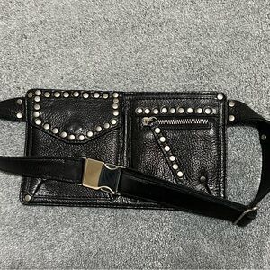Black Studded Leather Belt Bag